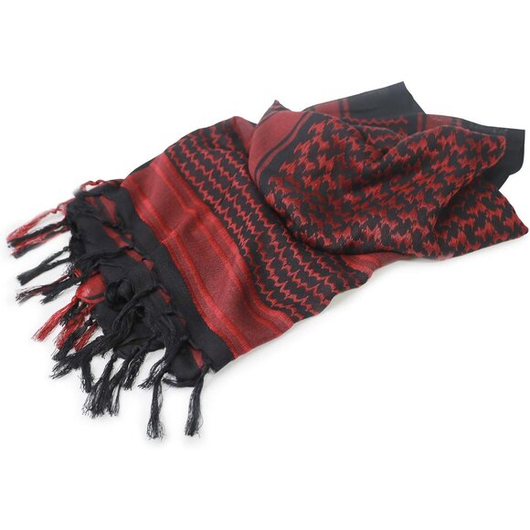 ⚡Men Black Red 100% Cotton Military Shemagh Tactical Keffiyeh Scarf Wrap - Picture 4 of 9